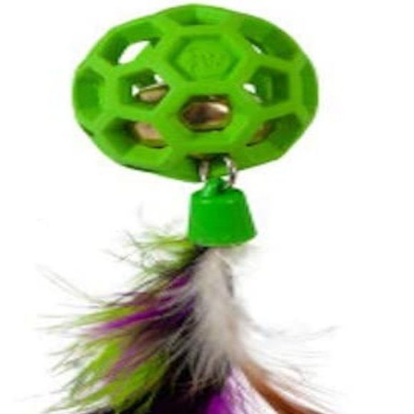 JW Pet Cataction Feather Ball with Bell, Cat Toy, Green, 1 Count - Picture 1 of 5